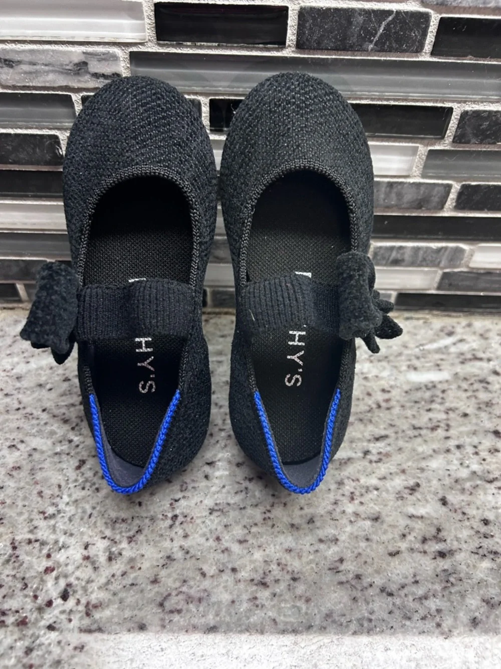 Rothy's Black Knit Bow Mary Jane Kids Dress Shoes